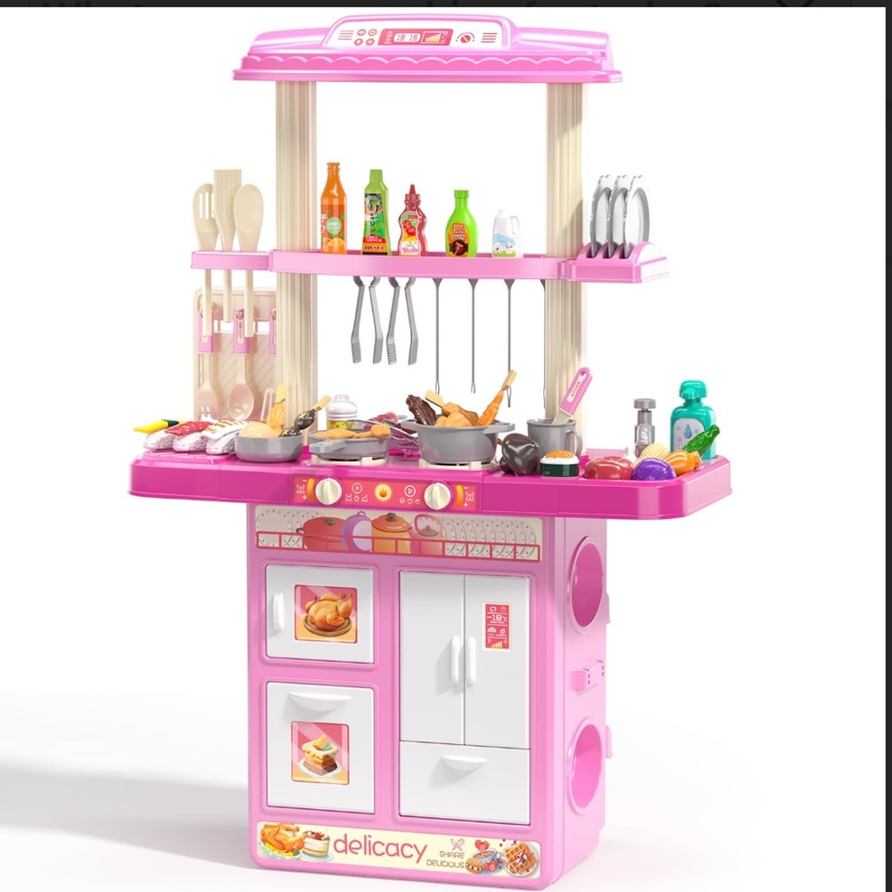 TEMI Kitchen Playset 2-in-1 Kids Kitchen & Grill Playset with 60Pcs New